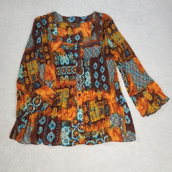 Sere Nade women's Dopamine flare sleeve mini pleated blouse brown Size XL quirky - Picture 4 of 7